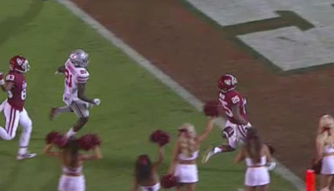 Oklahoma Player Drops Football To Celebrate Well Before Running Into