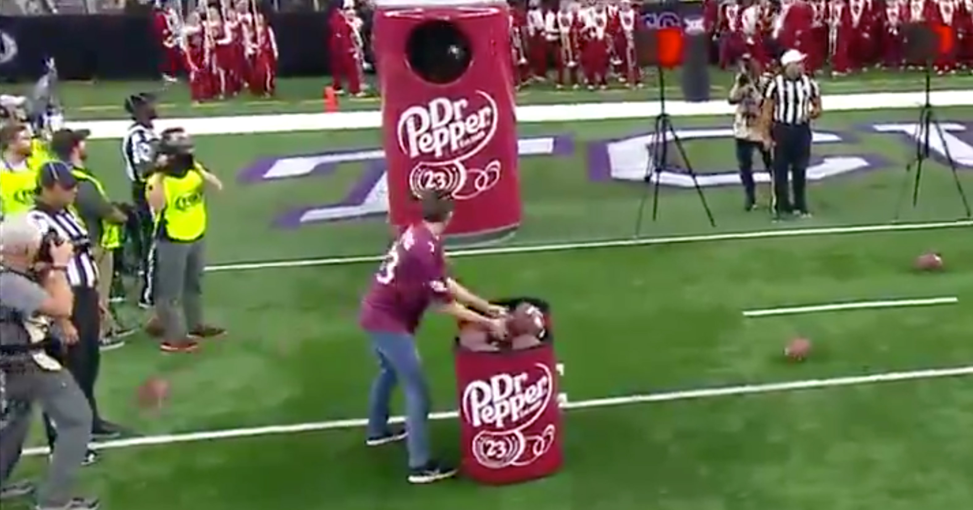 Kid Fails Miserably At Dr. Pepper Challenge During Halftime Of TCU