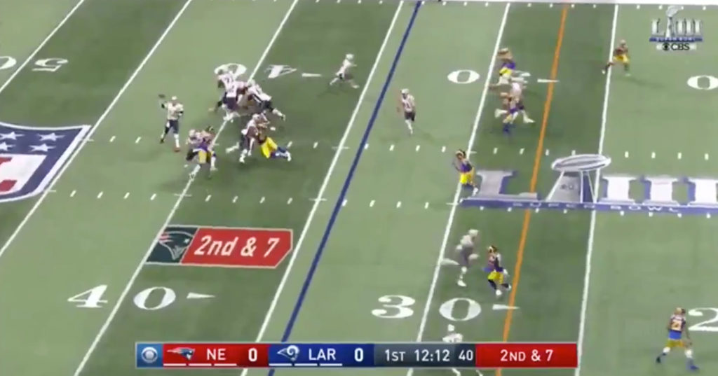 Tom Brady Throws Interception On His First Throw Of The Super Bowl (video)