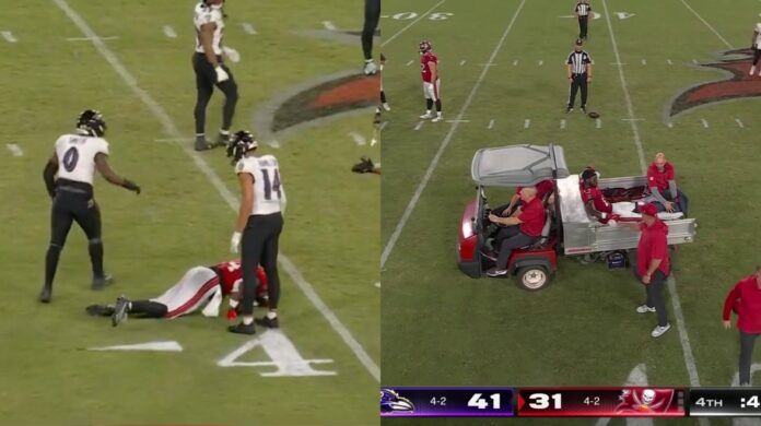 Bucs WR Chris Godwin Carted To Locker Room With Leg In Aircast After