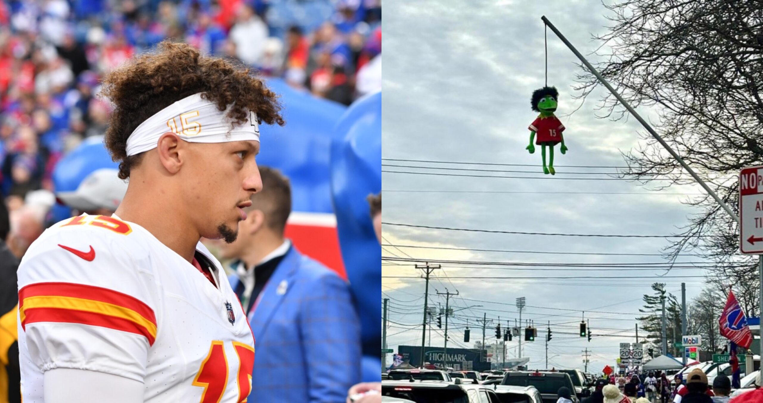 Bills Fans Hang Kermit The Frog In A Patrick Mahomes Jersey Ahead Of