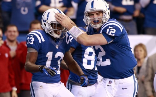 Colts' Andrew Luck passes against Houston during an NFL football game in Indianapolis, Indiana.