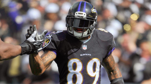 BALTIMORE, MD - SEPTEMBER 28: Wide receiver Steve Smith #89 of the Baltimore Ravens celebrates after scoring a second quarter touchdown against the Carolina Panthers at M&T Bank Stadium on September 28, 2014 in Baltimore, Maryland. (Photo by Larry French/Getty Images)