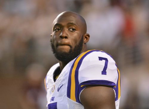 Sep 12, 2015; Starkville, MS, USA; LSU Tigers running back Leonard Fournette (7) warms up prior to the game against Mississippi State Bulldogs at Davis Wade Stadium. Mandatory Credit: Matt Bush-USA TODAY Sports