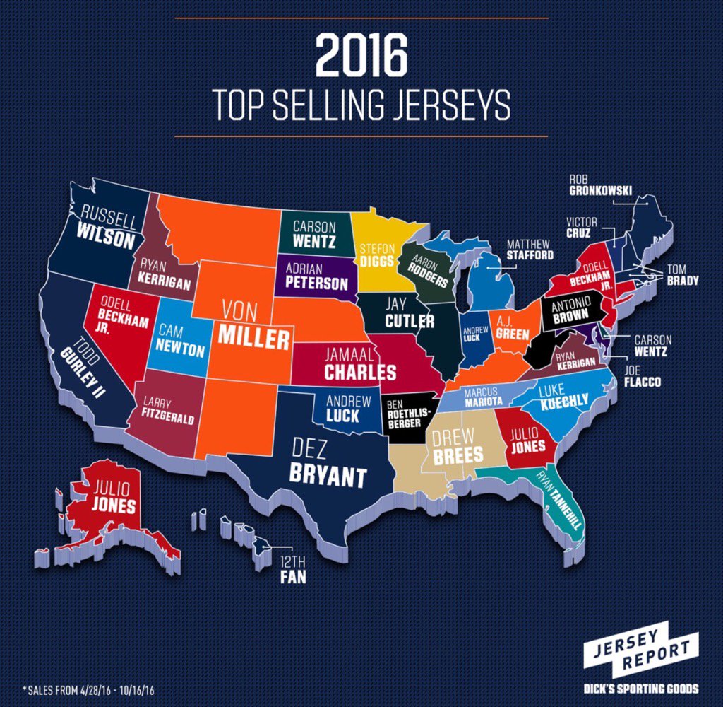 Graphic Shows The NFL Player With The Best Selling Jersey For All 50 States  - Daily Snark