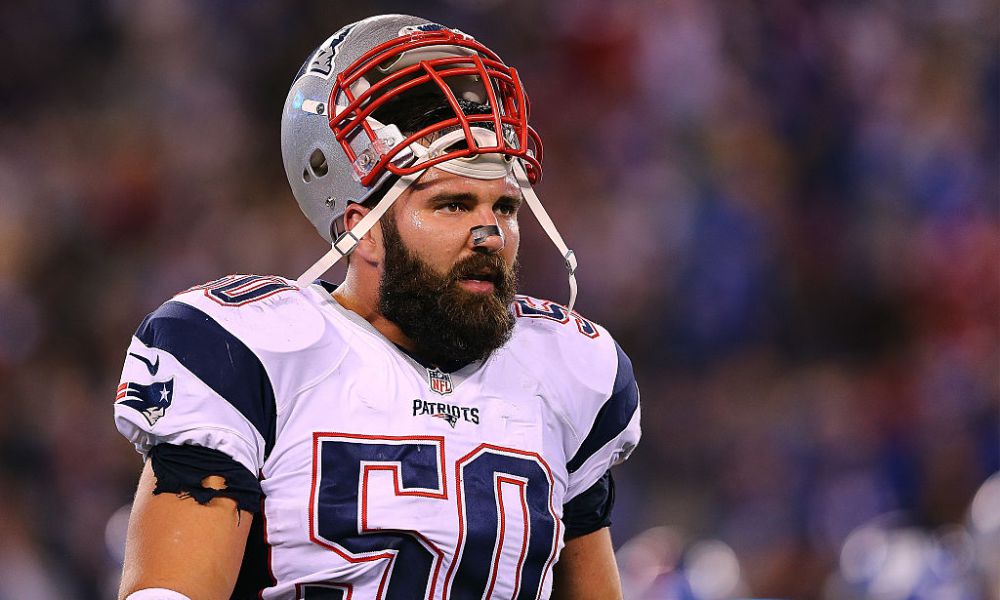 EAST RUTHERFORD, NJ - NOVEMBER 15: Rob Ninkovich #50 of the New England Patriots looks on against the New York Giants during the third quarter at MetLife Stadium on November 15, 2015 in East Rutherford, New Jersey. (Photo by Elsa/Getty Images)