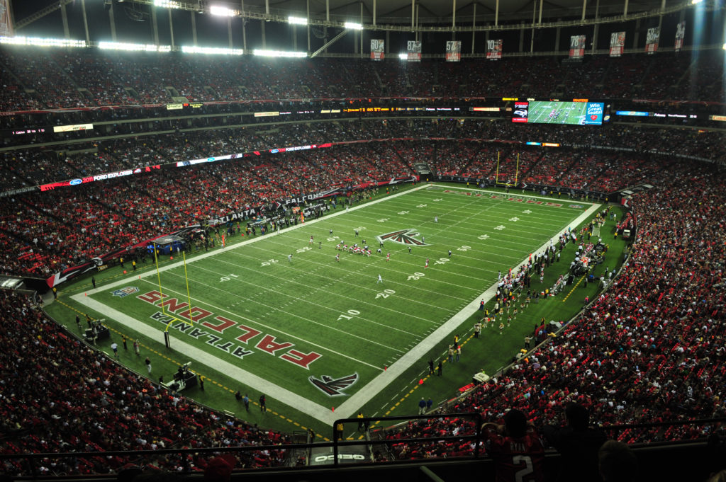 In this file photo taken, Dec. 15, 2011, the Georgia Dome is seen during an NFL football game between the Atlanta Falcons and the Jacksonville Jaguars in Atlanta. On Thursday, April 26, 2012, the Falcons didn't have a pick in the first round of the NFL draft. Not to worry. They're on the verge of landing something far more valuable, a new stadium costing nearly a billion dollars. (AP Photo/Pouya Dianat, file)