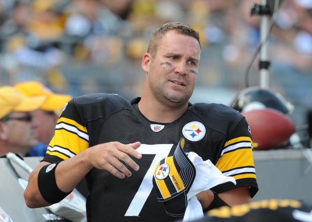 PITTSBURGH - SEPTEMBER 18: Quarterback Ben Roethlisberger #7 of the Pittsburgh Steelers looks on from the sideline during a game against the Seattle Seahawks at Heinz Field on September 18, 2011 in Pittsburgh, Pennsylvania. The Steelers defeated the Seahawks 24-0. (Photo by George Gojkovich/Getty Images)