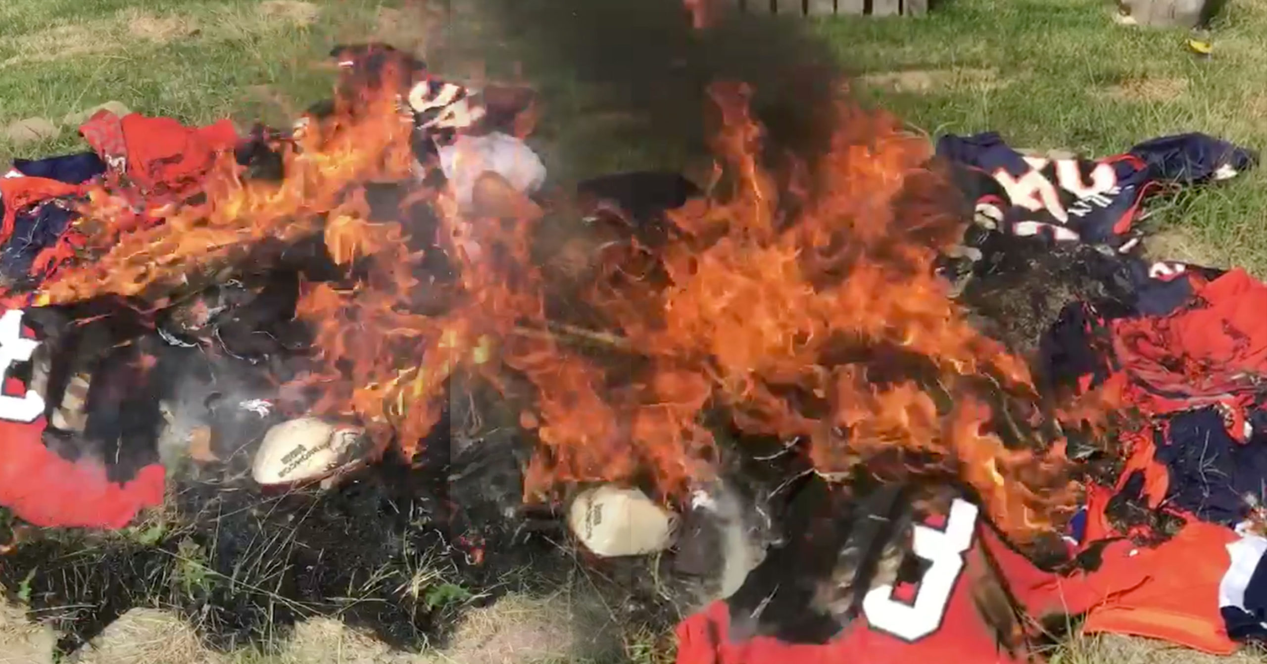 Broncos Fan Has Bonfire To Burn His Gear (Including Signed Footballs) After  Players Kneel For Anthem