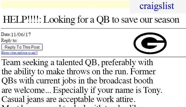 Packers Fans Post Craigslist Ad Looking For QB To Save Their Season