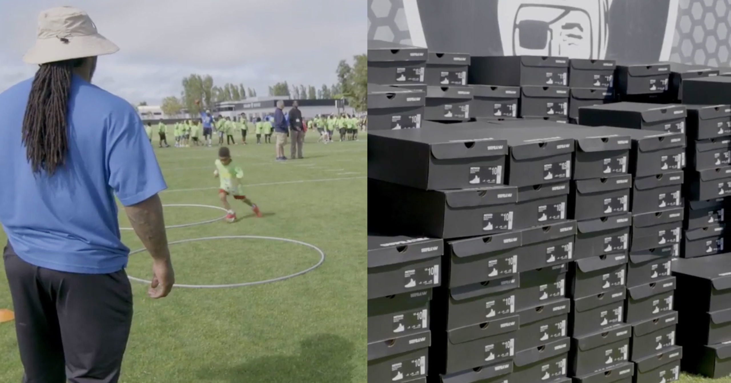 Marshawn Lynch Holds Free Football Camp For 500 Kids Gifts Them All Cleats To Continue Playing Video