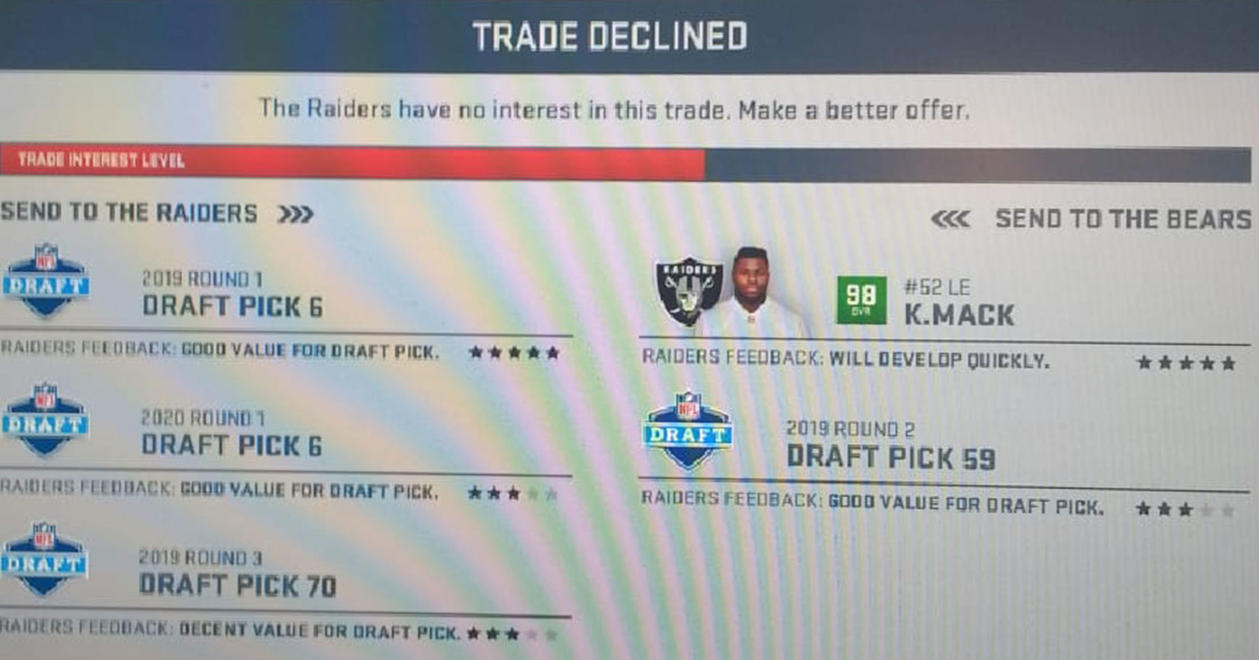 Even Madden 19 wouldn't except the Raiders' Khalil Mack trade