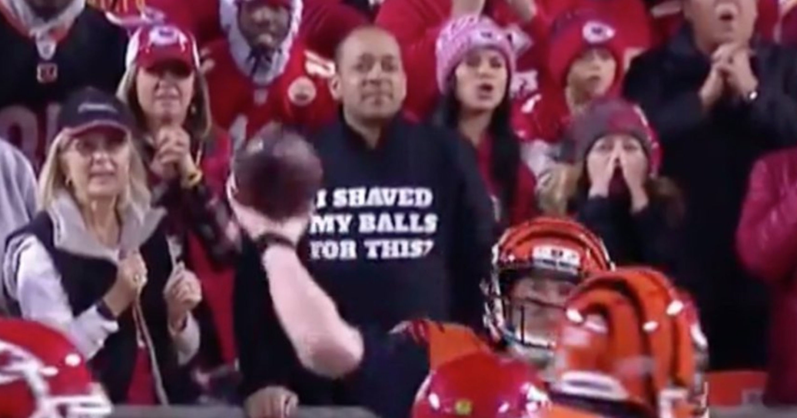 Fan Spotted At Chiefs-Bengals SNF Game Wearing Hoodie Reading I Shaved My Balls For This?