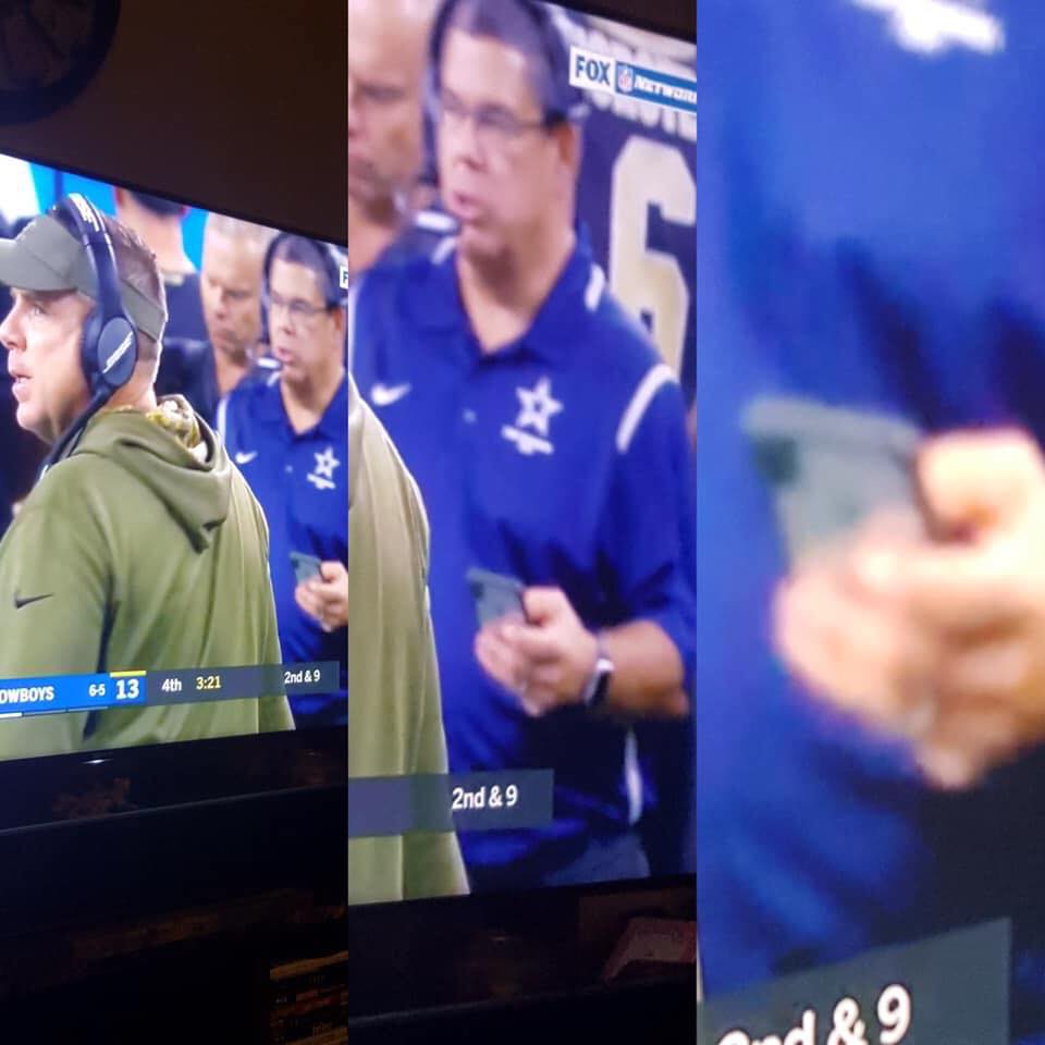 Cowboys Coach Caught Using Cellphone On Saints Sideline During Thursday Nights Game picture image