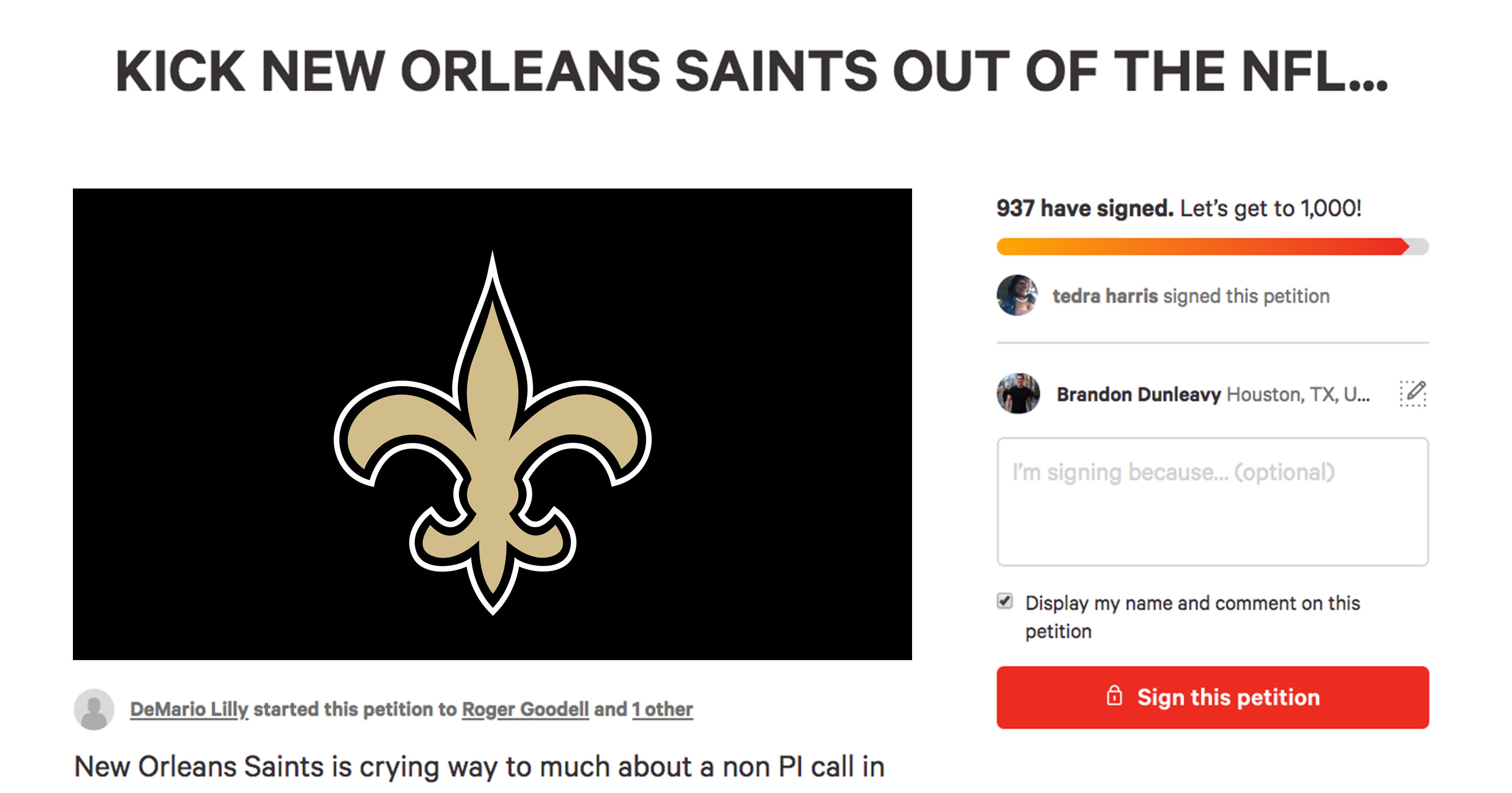 Petition Started To Kick The Saints Out Of The Nfl For All - petition roblox make roblox great again changeorg