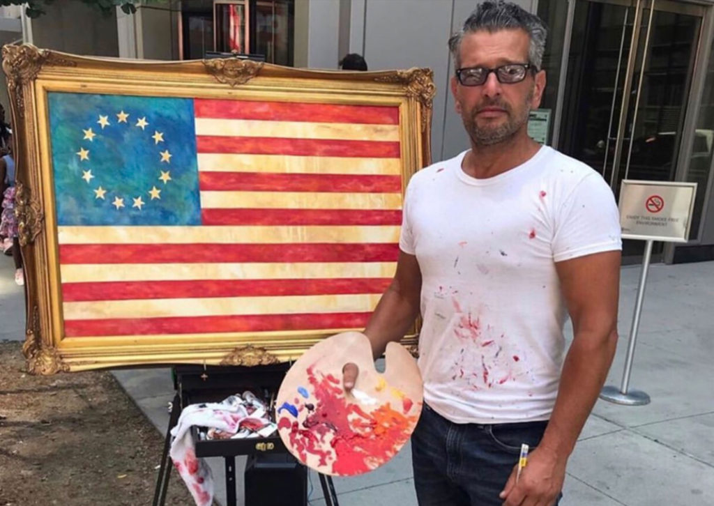 Artist Paints Betsy Ross Flag Outside Nike Headquarters On July 