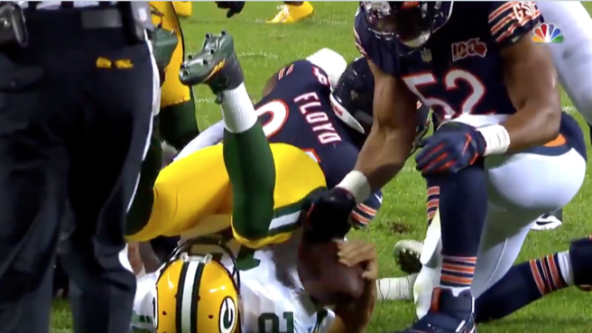 Watch: Khalil Mack sacks Aaron Rodgers with his back