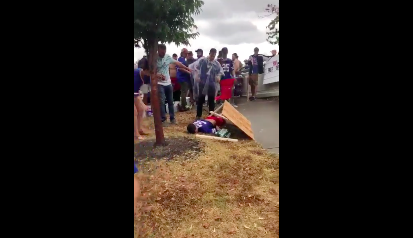 Tailgating Bills fans burned a Brady jersey, jumped off an RV to break a  table