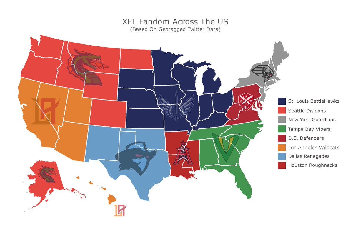 Twitter Map Shows Which XFL Team Each State is Rooting For During 2020