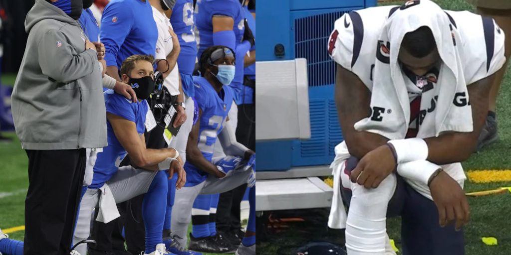 Matthew Stafford, Deshaun Watson kneel during anthem before Lions