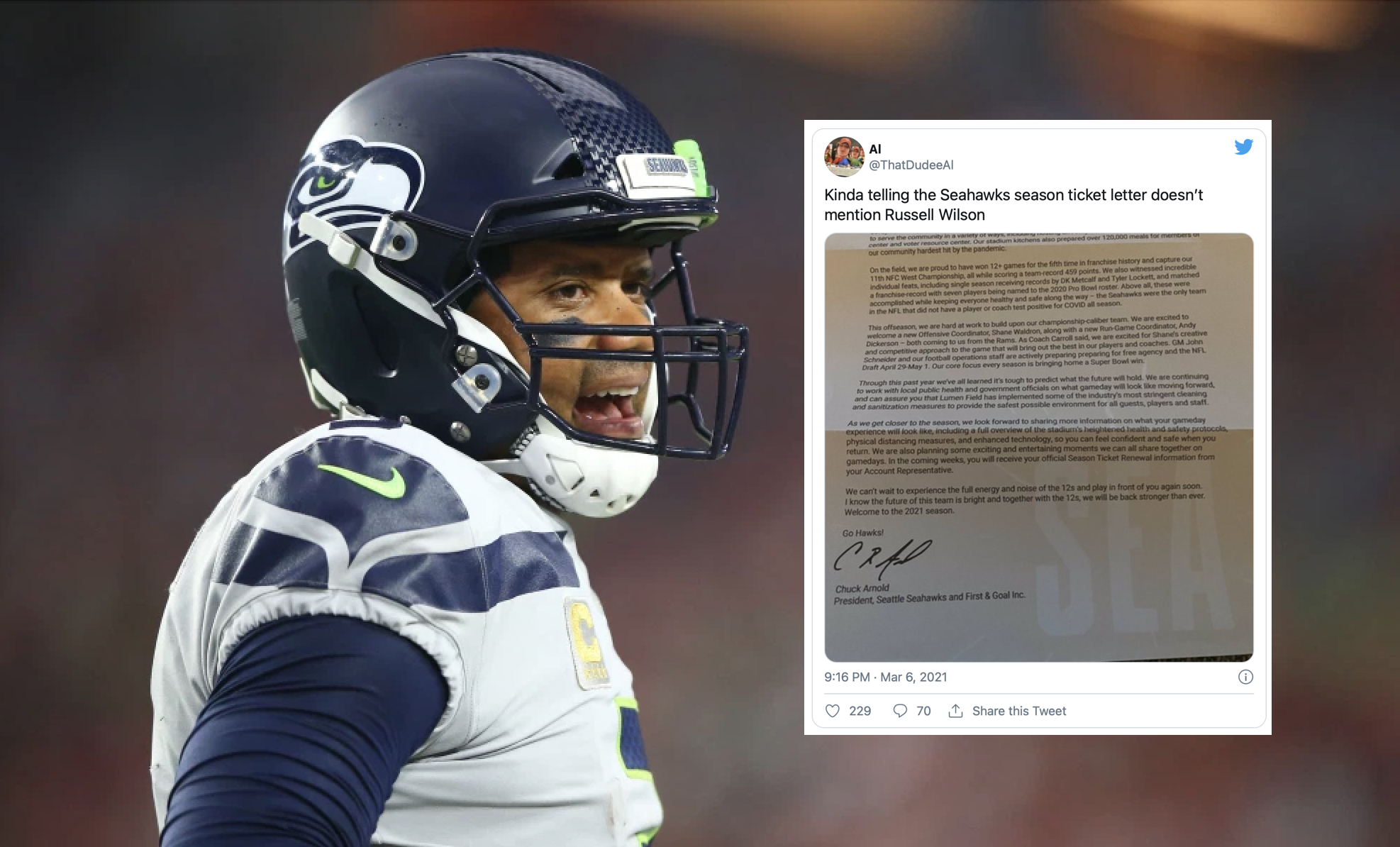 Russell Wilson not mentioned in Seahawks' letter to season-ticket