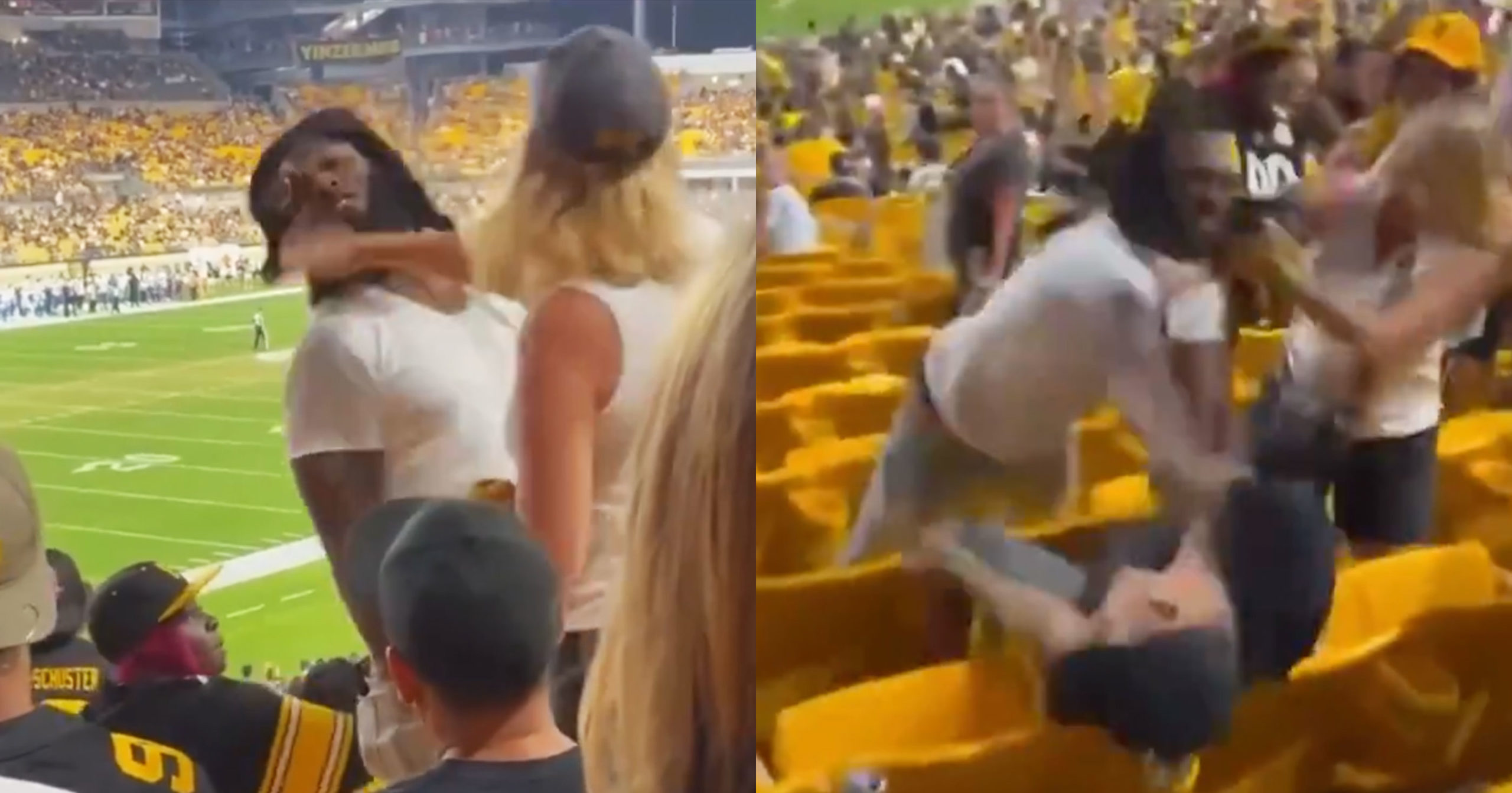 Female Fan Slaps Guy Proceeds To Get Her Husband Koed During Steelers Game Video