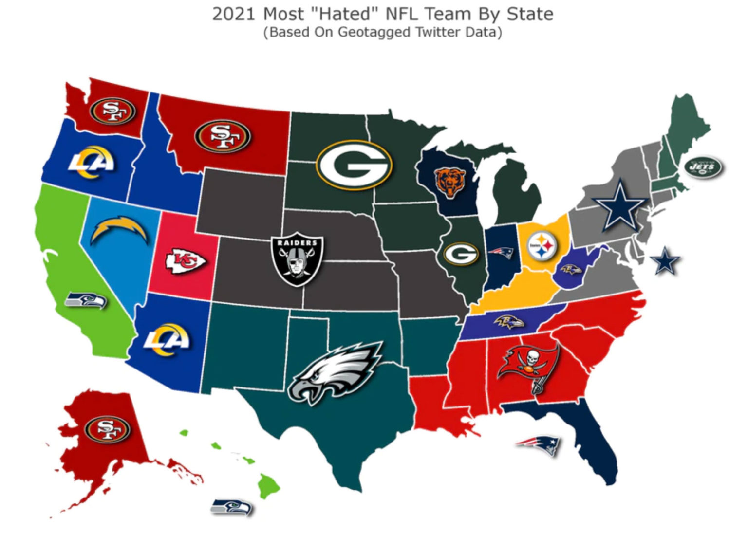 New Map Shows Most Which NFL Team Each State Hates The Most For 2021