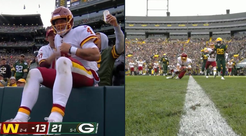 Lambeau Leap goes spectacularly wrong for Taylor Heinicke after would-be TD  backfires