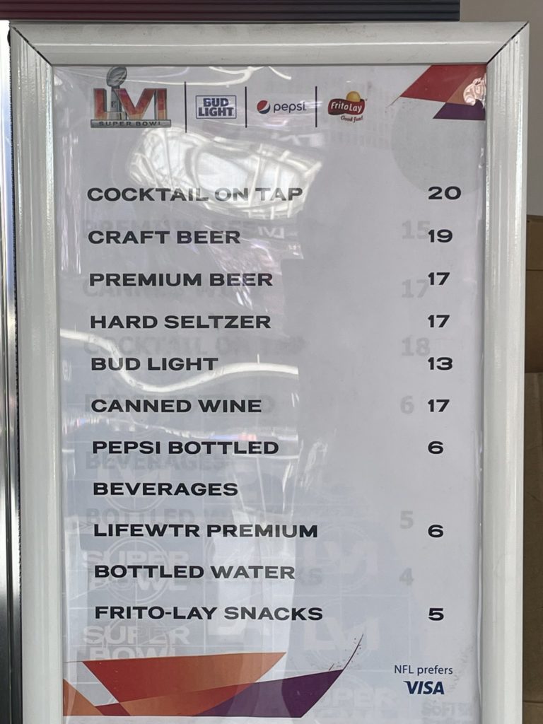 cost of beer at super bowl 2022