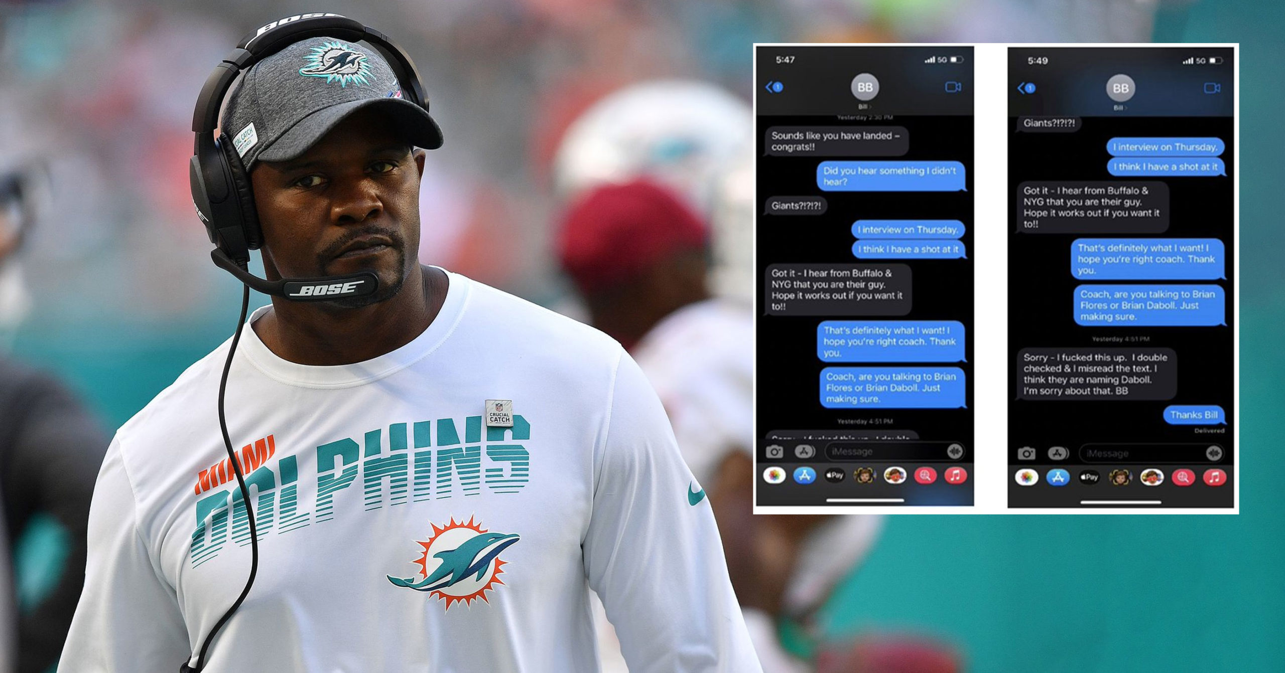 Brian Flores 'not mad' at Bill Belichick about text message mix-up -  Washington Times