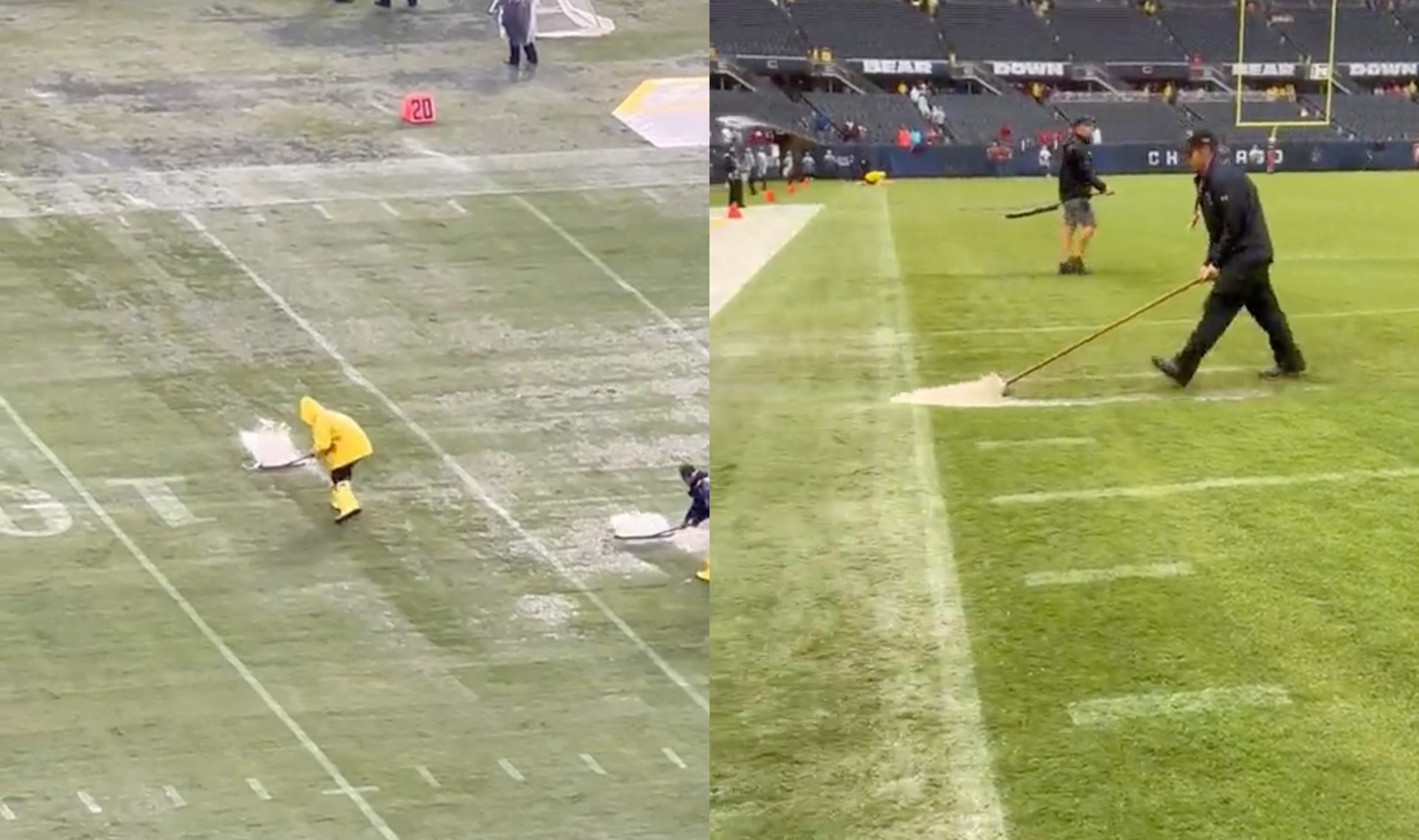 Heavy rain floods Soldier Field during Chicago Bears' season