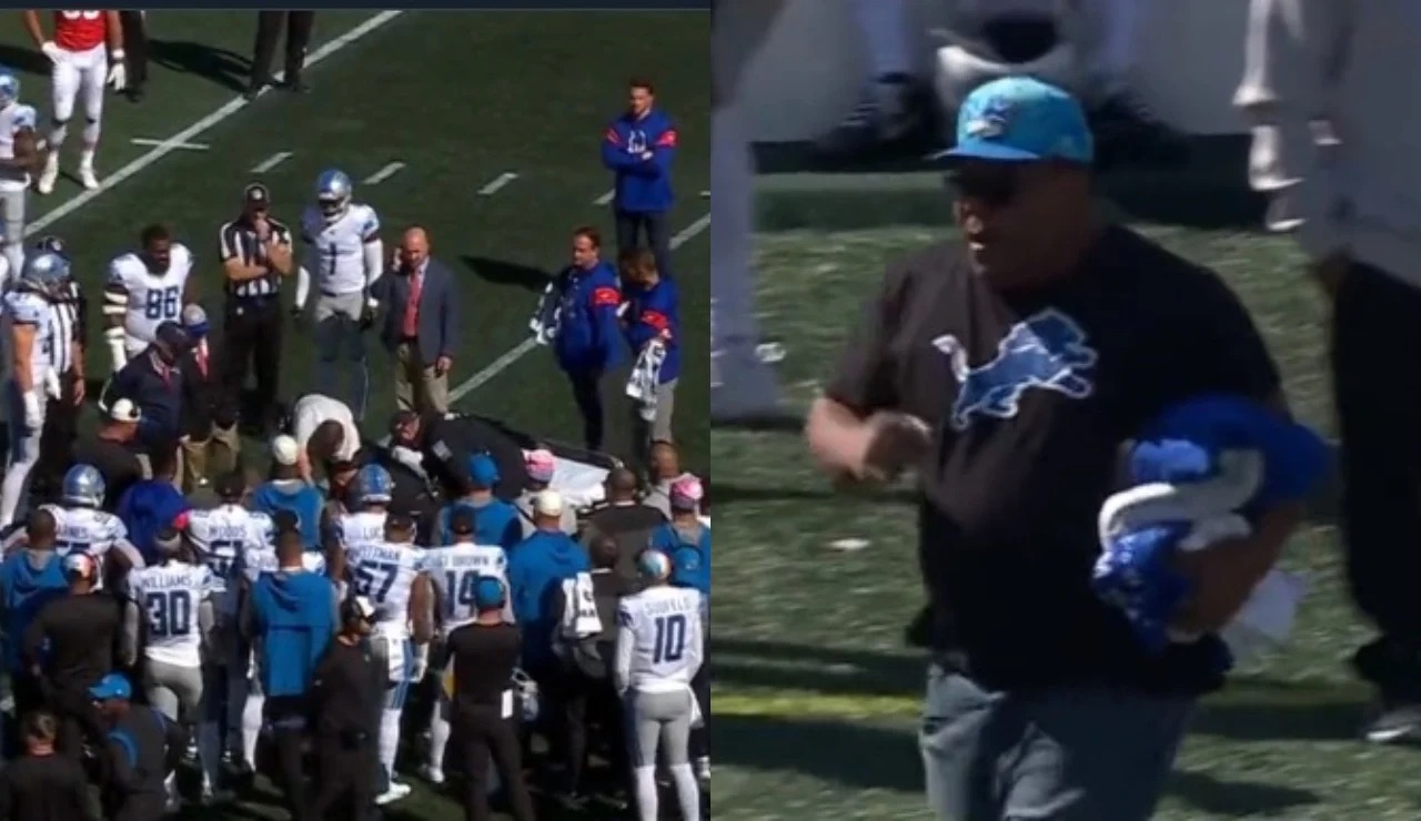 Lions player placed on backboard, taken off field in ambulance