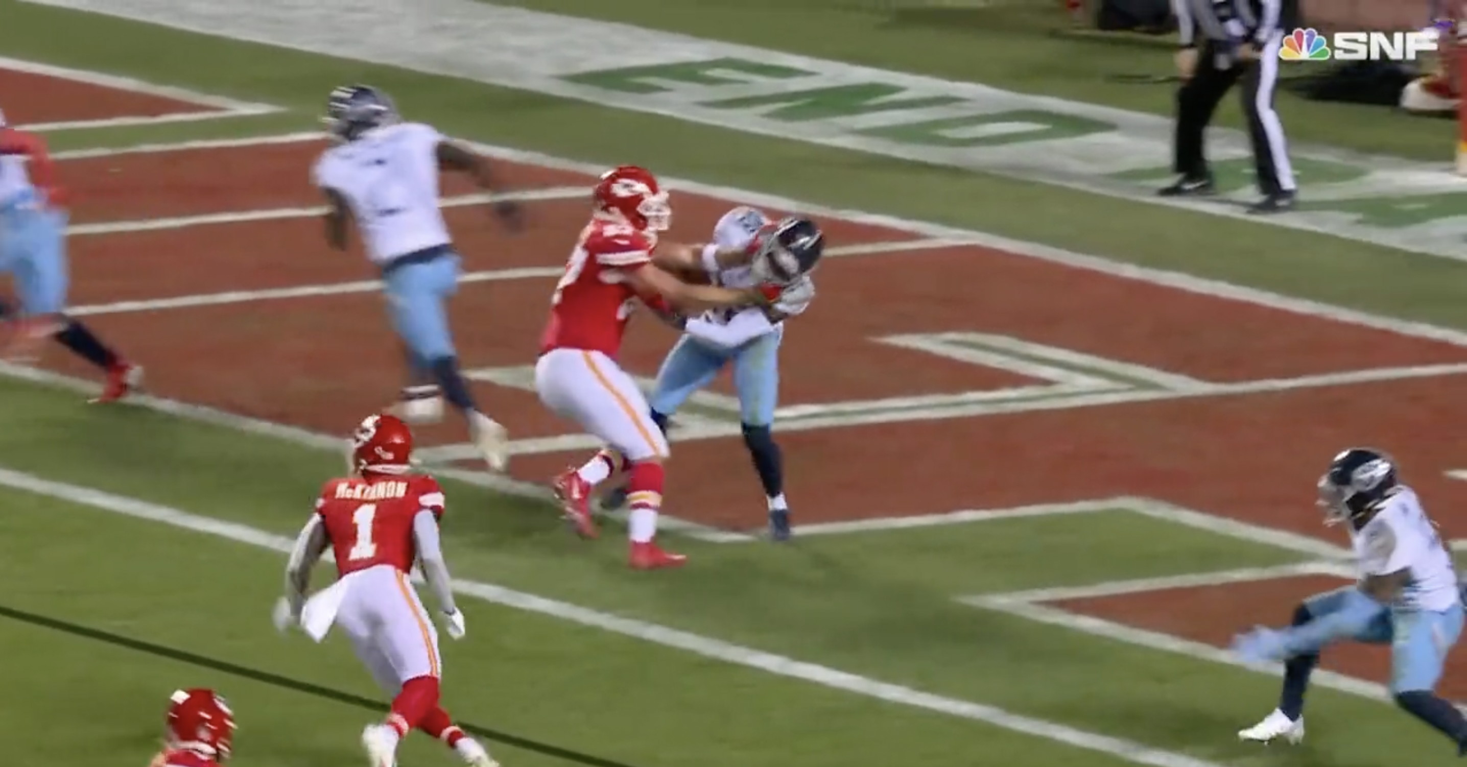 Titans' Joshua Kalu Got Called For Holding After Getting His Helmet Ripped  Off By Travis Kelce - Daily Snark