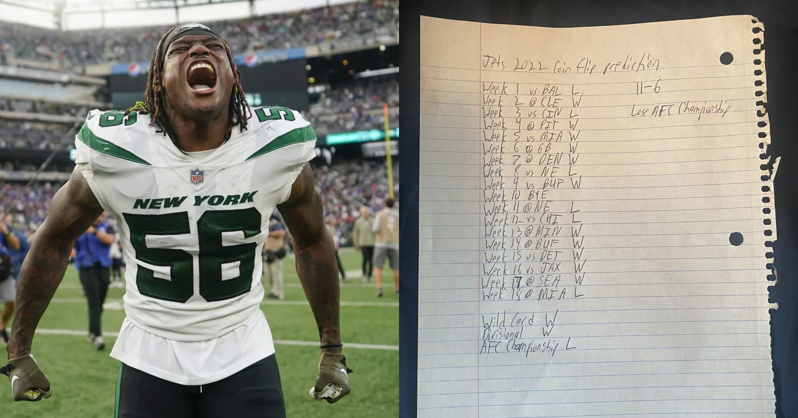 Jets Fan Who Flipped Coin To Predict Team's W-L Before Season Is Now 9-0  Through 9 Weeks (PIC)