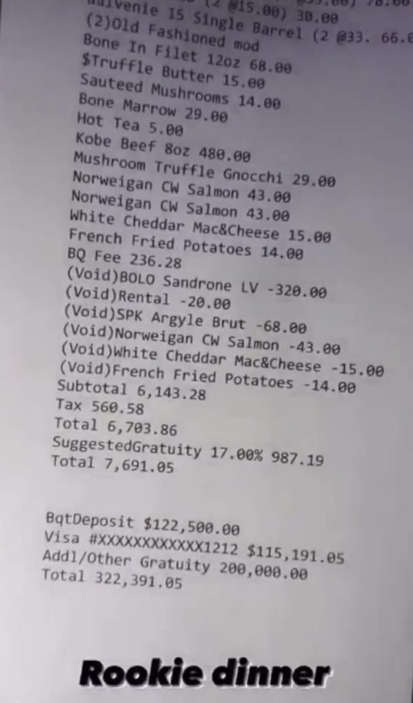 49ers DL rookie dinner cost over $300k 