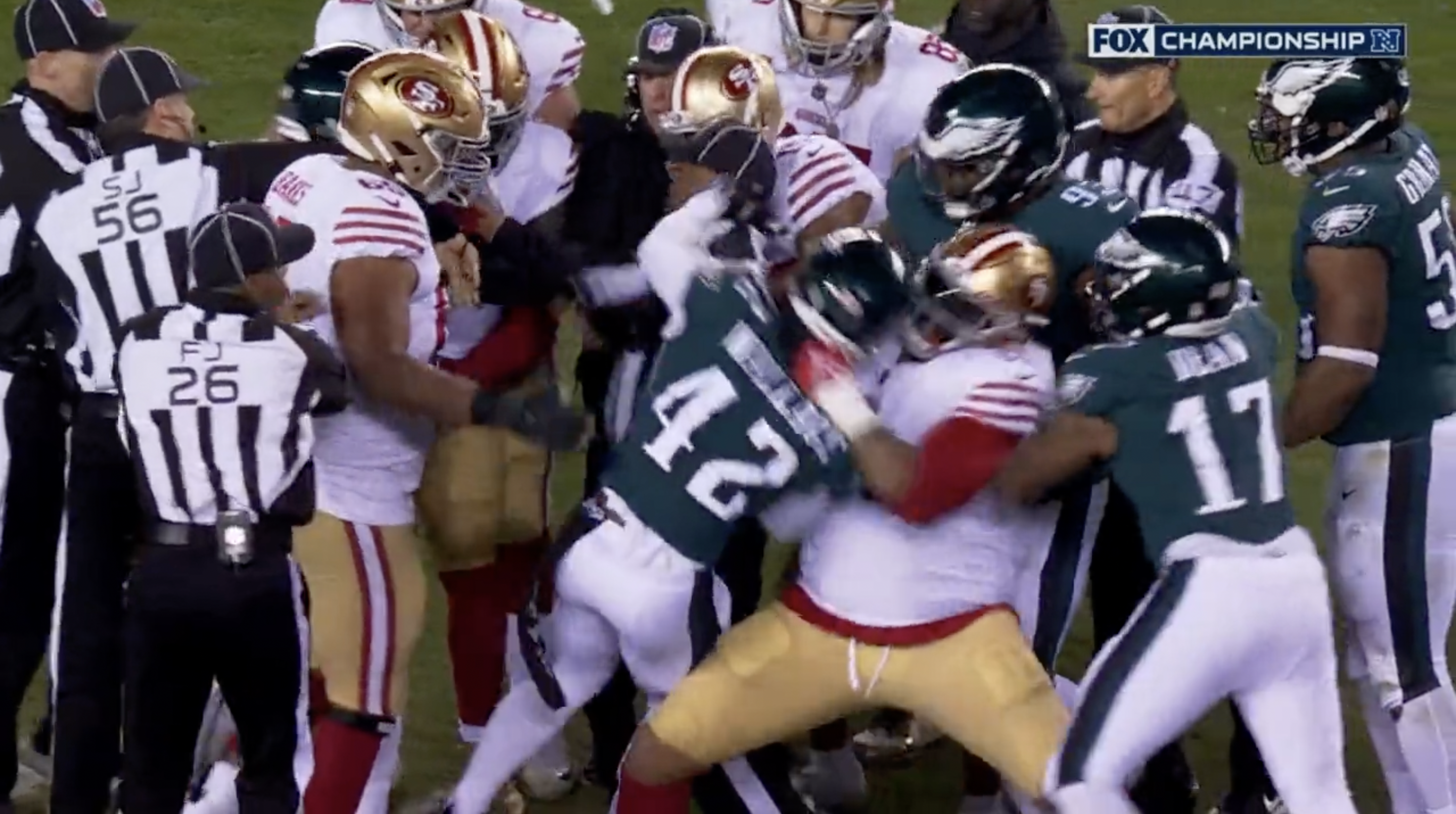 Trent Williams ejection: 49ers' season ends after NFC Championship loss to  Eagles