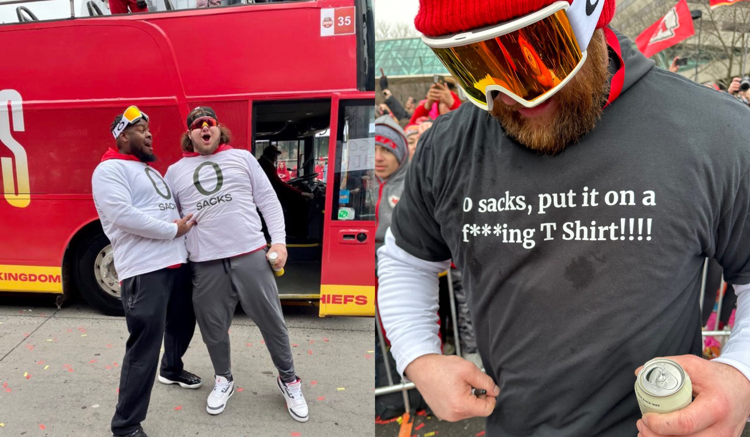 Chiefs OLine Troll Eagles With '0 Sacks' Shirts During Super Bowl