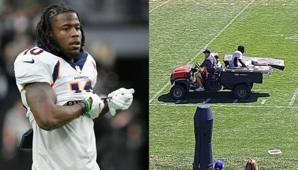 Broncos top receiver Jerry Jeudy carted off field with apparent hamstring  injury
