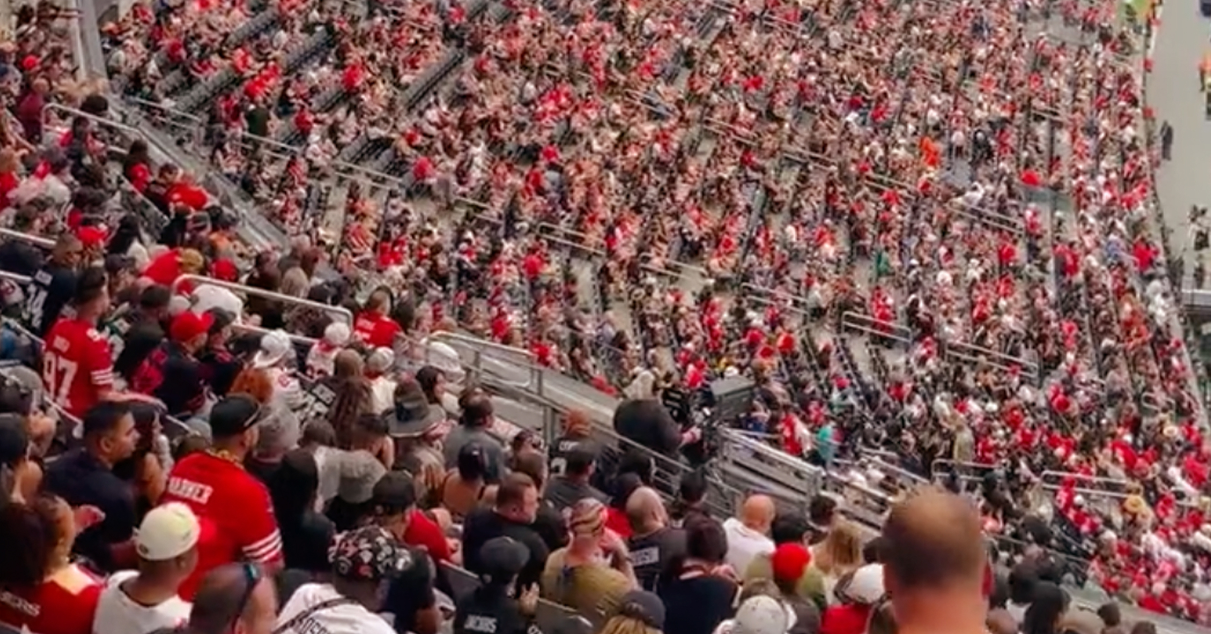 Raiders fan epically proposes to 49ers fan on Allegiant Stadium field – NBC  Sports Bay Area & California