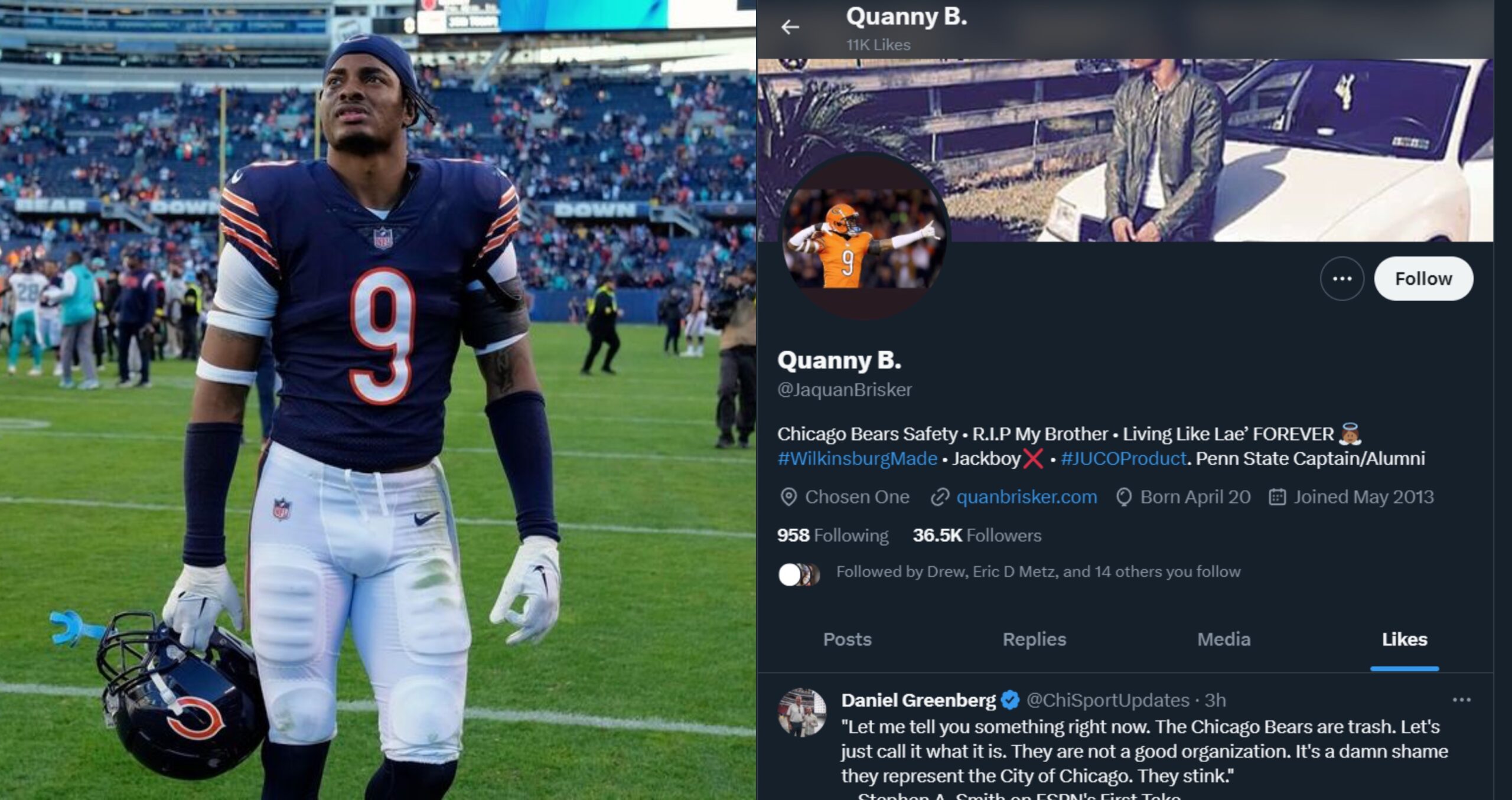 Bears safety likes post of Stephen A. Smith calling team 'trash