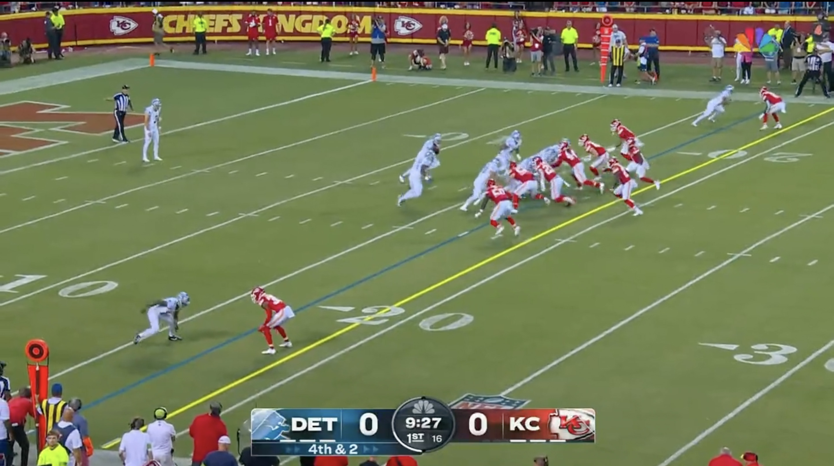 Inside his own 20-yard line, Lions' Dan Campbell calls a fake punt