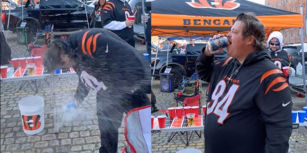 Crazy Bengals Fan Smashes Multiple Beer Cans Over His Head And Chugs ...