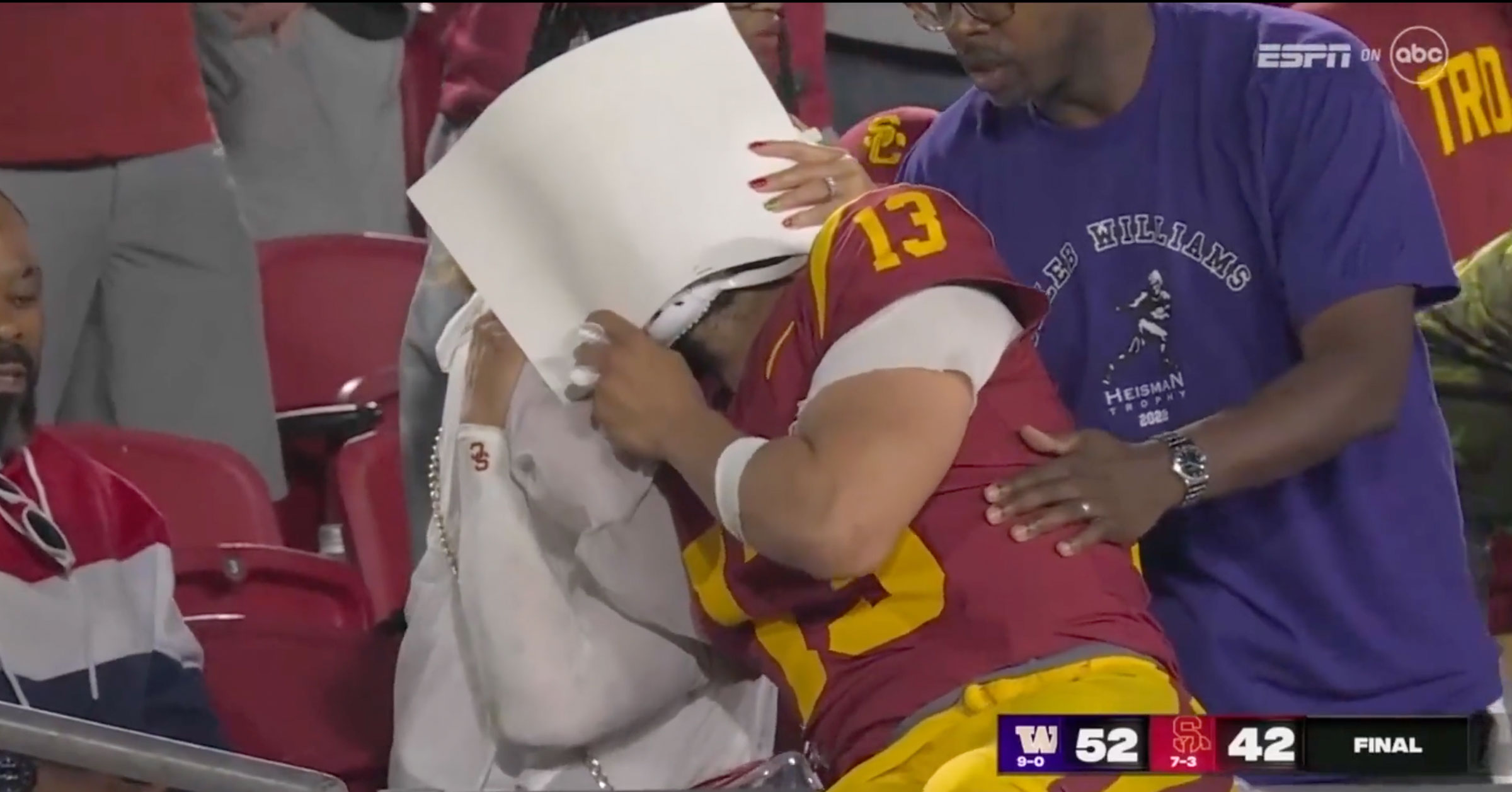 USC QB Caleb Williams Cries In Mother's Arms After Loss To Washington ...
