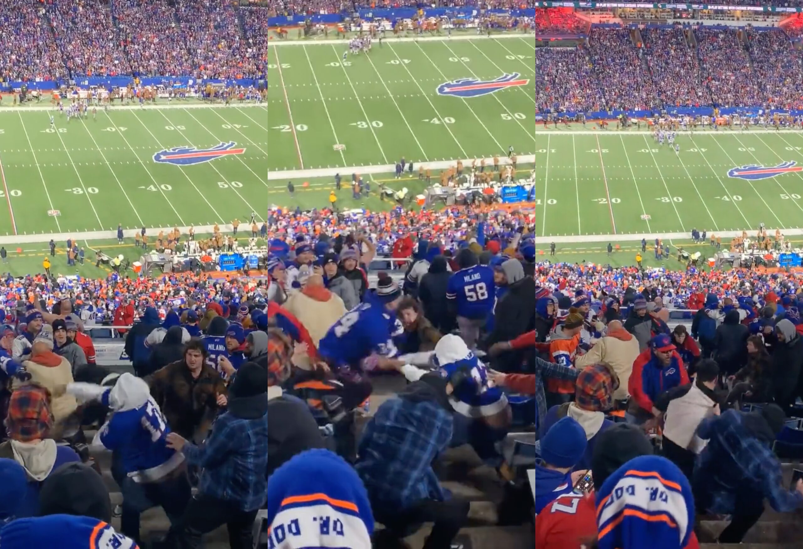 Bills Fan Gets Thrown Down The Stairs In Massive Brawl During MNF Game