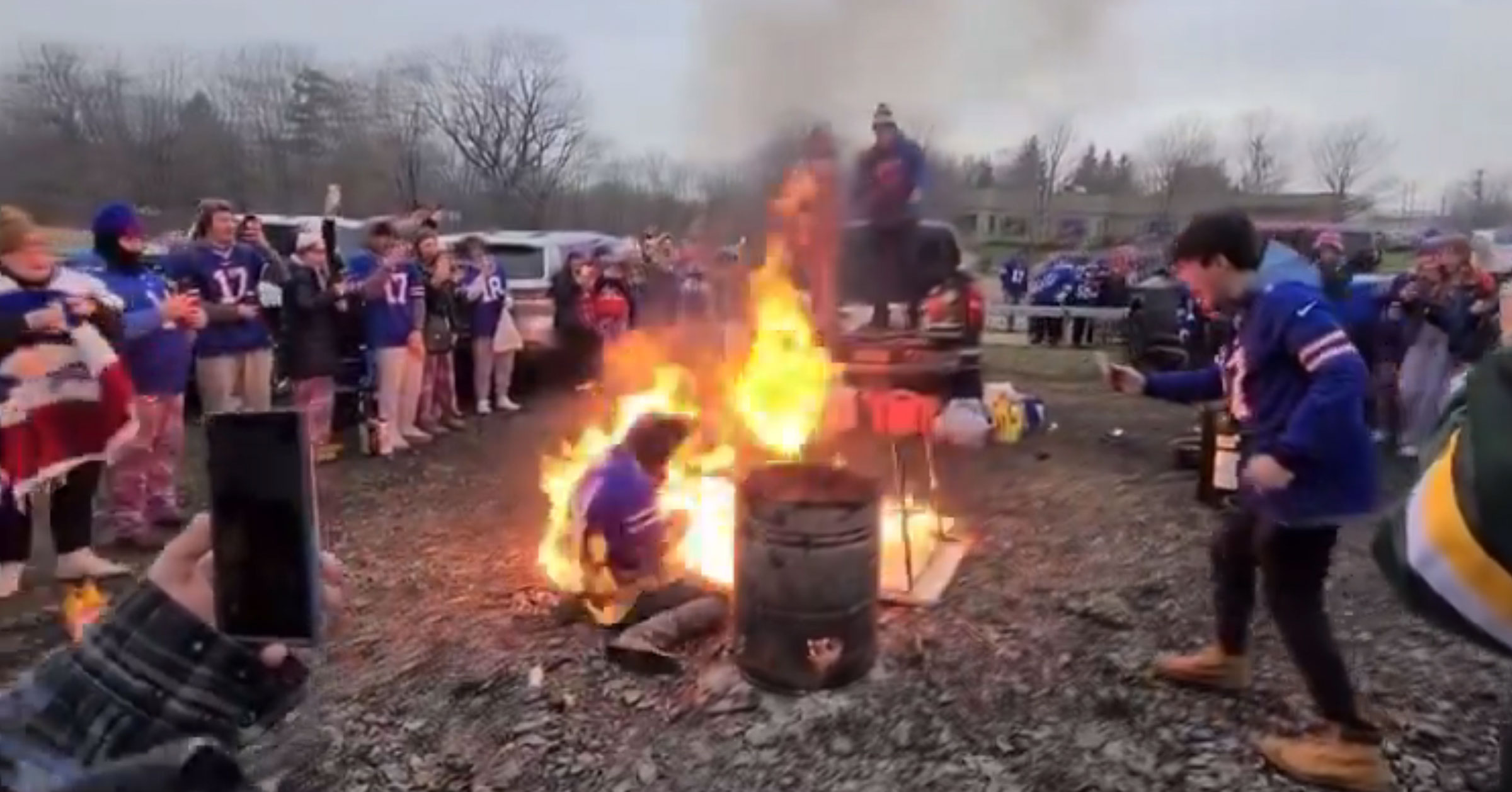 Bills Fan Lights Himself On Fire During Wild Pregame Tailgate Table Jump