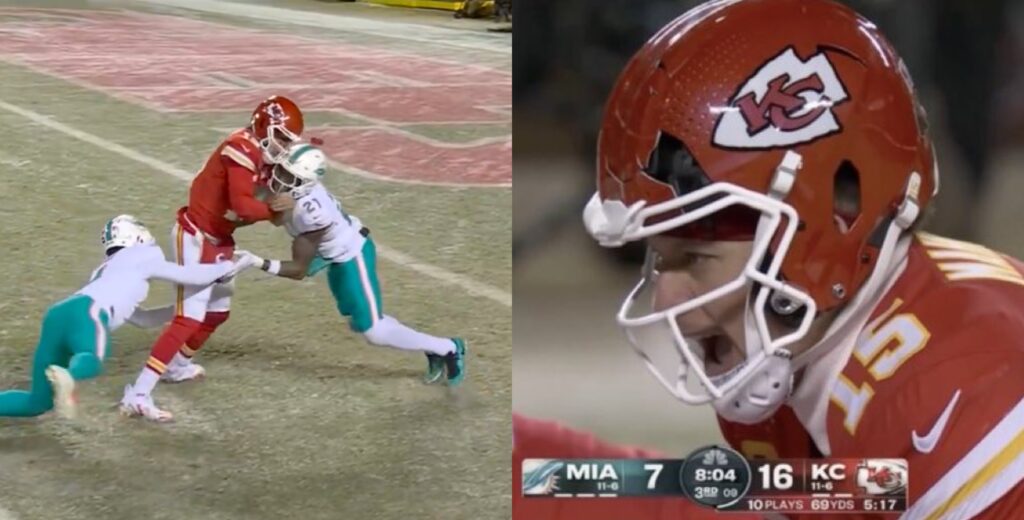 Patrick Mahomes' Helmet Shatters After Taking Hit From Dolphins