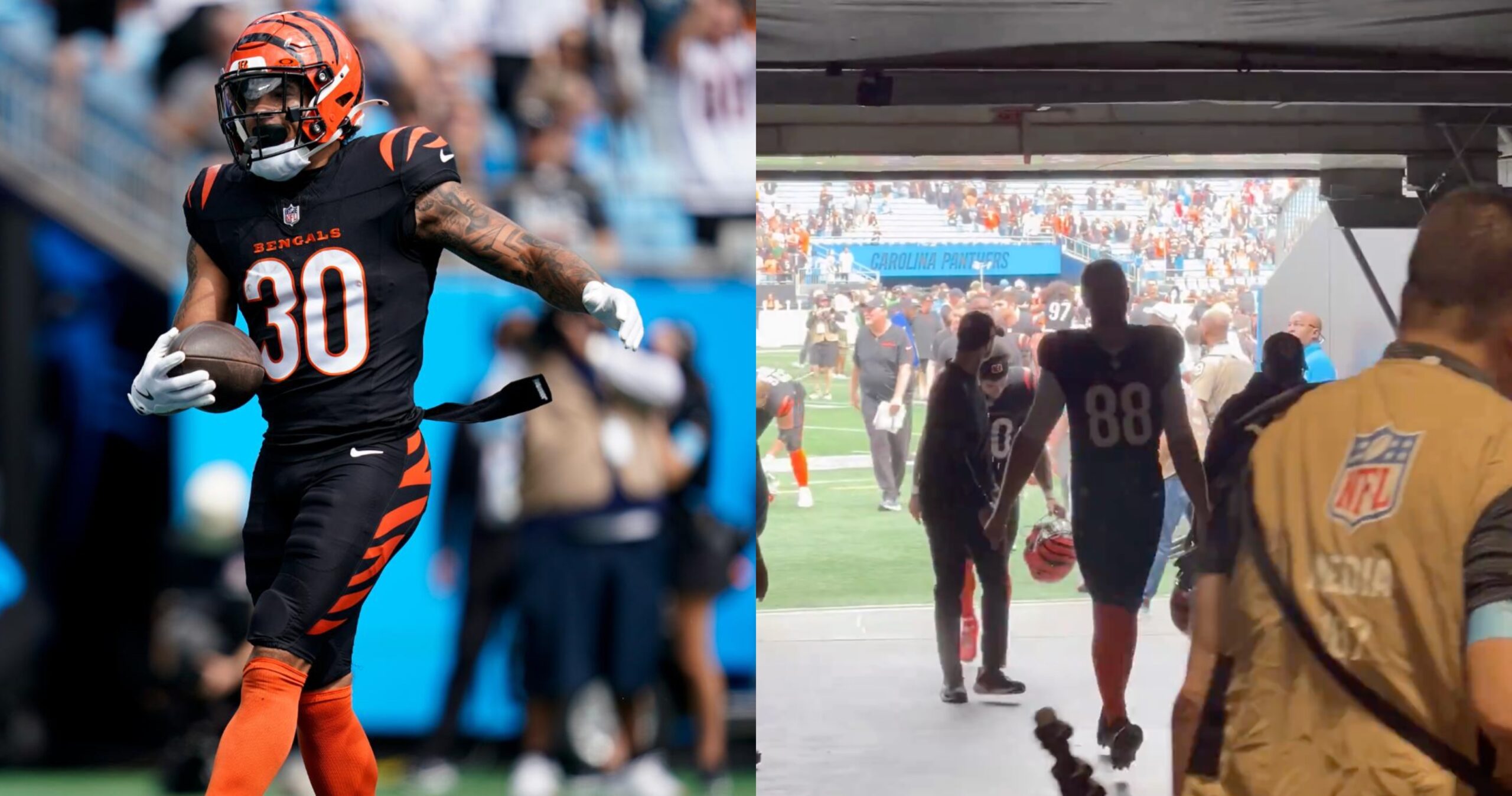 Classless Panthers Fan Spills Drink On Bengals Rb Chase Brown After