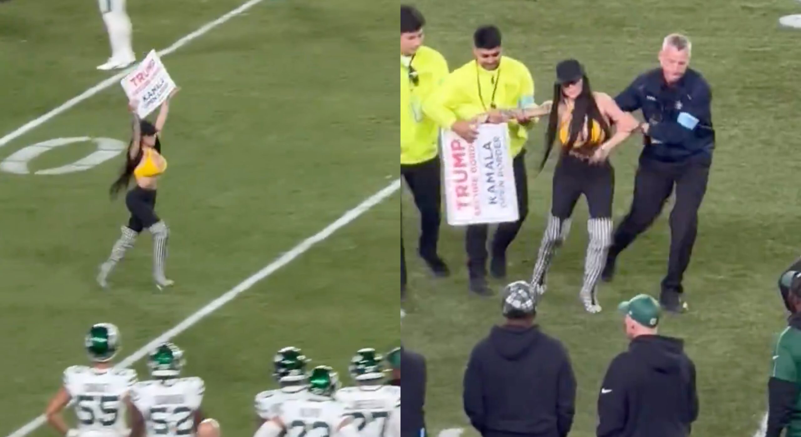 Steelers Jets Game Stopped After Woman With Trump Sign Ran Onto Field 