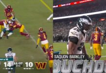 Saquon Barkley Runs Through Multiple Commanders Defenders During 12-Yard TD Run