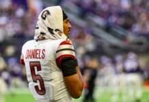 Jayden Daniels Won’t Play This Week vs Giants After Aggravating Elbow Injury